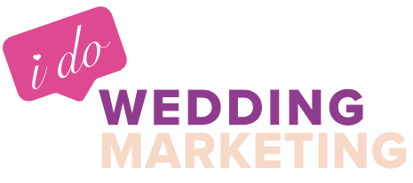 logo for i do wedding marketing The image shows a logo with a pink speech bubble containing "i do" and the text "WEDDING MARKETING" in purple and beige below it.